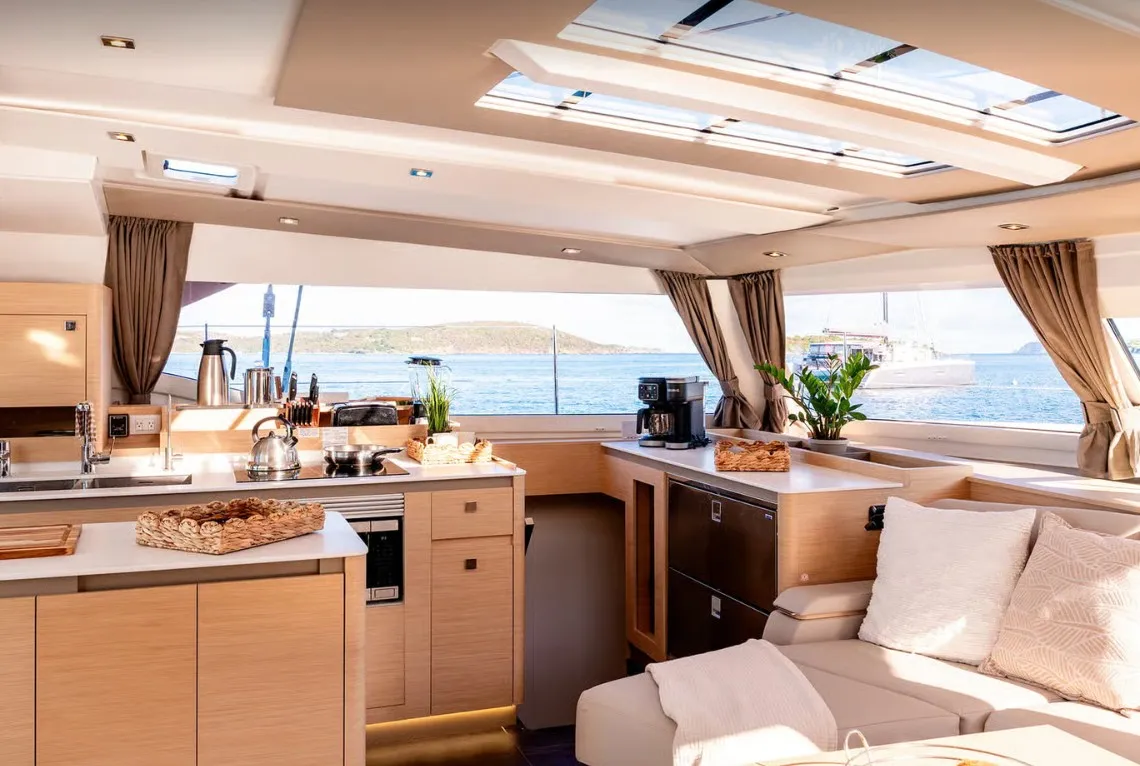 Galley of MyWay, a Fountaine Pajot FP 51 catamaran at Cogolin, France