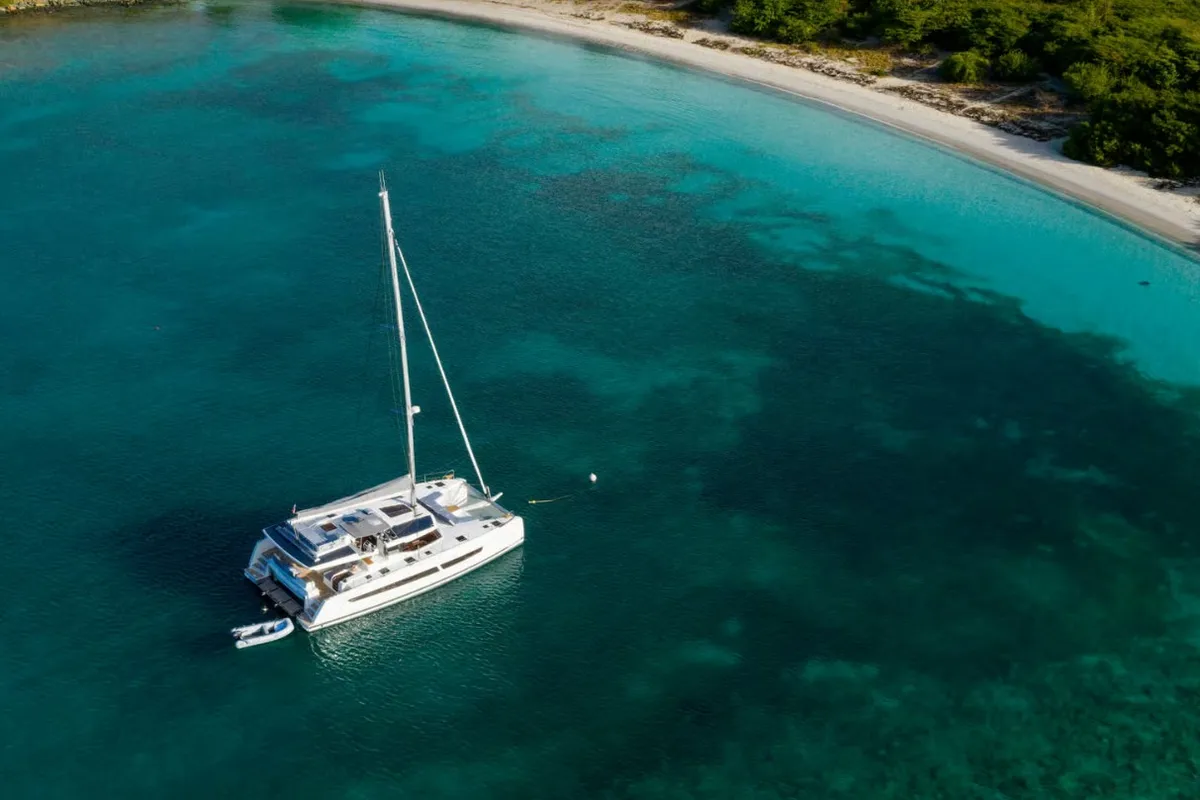 Exterior view of MyWay, a Fountaine Pajot FP 51 catamaran at Cogolin, France