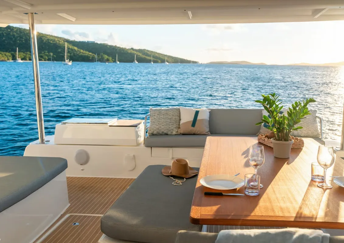Deck of MyWay, a Fountaine Pajot FP 51 catamaran at Cogolin, France