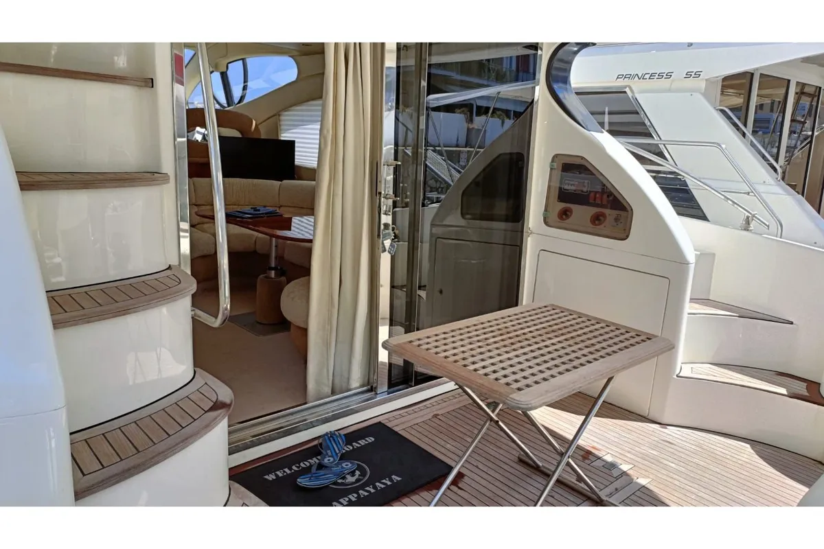Deck of Azimut 46, a Azimut 46 motorboat at Nettuno, Italy