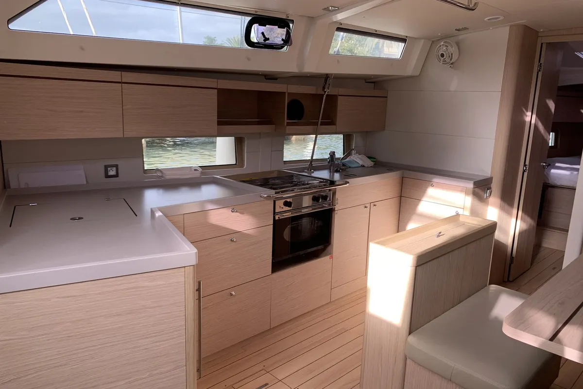 Galley of Maracuya, a Beneteau Oceanis 46.1 sailboat at Cala Egos, Spain