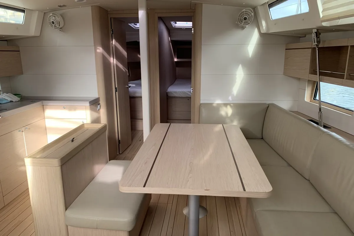 Salon of Maracuya, a Beneteau Oceanis 46.1 sailboat at Cala Egos, Spain