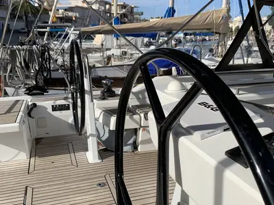Cockpit of Maracuya, a Beneteau Oceanis 46.1 sailboat at Cala Egos, Spain