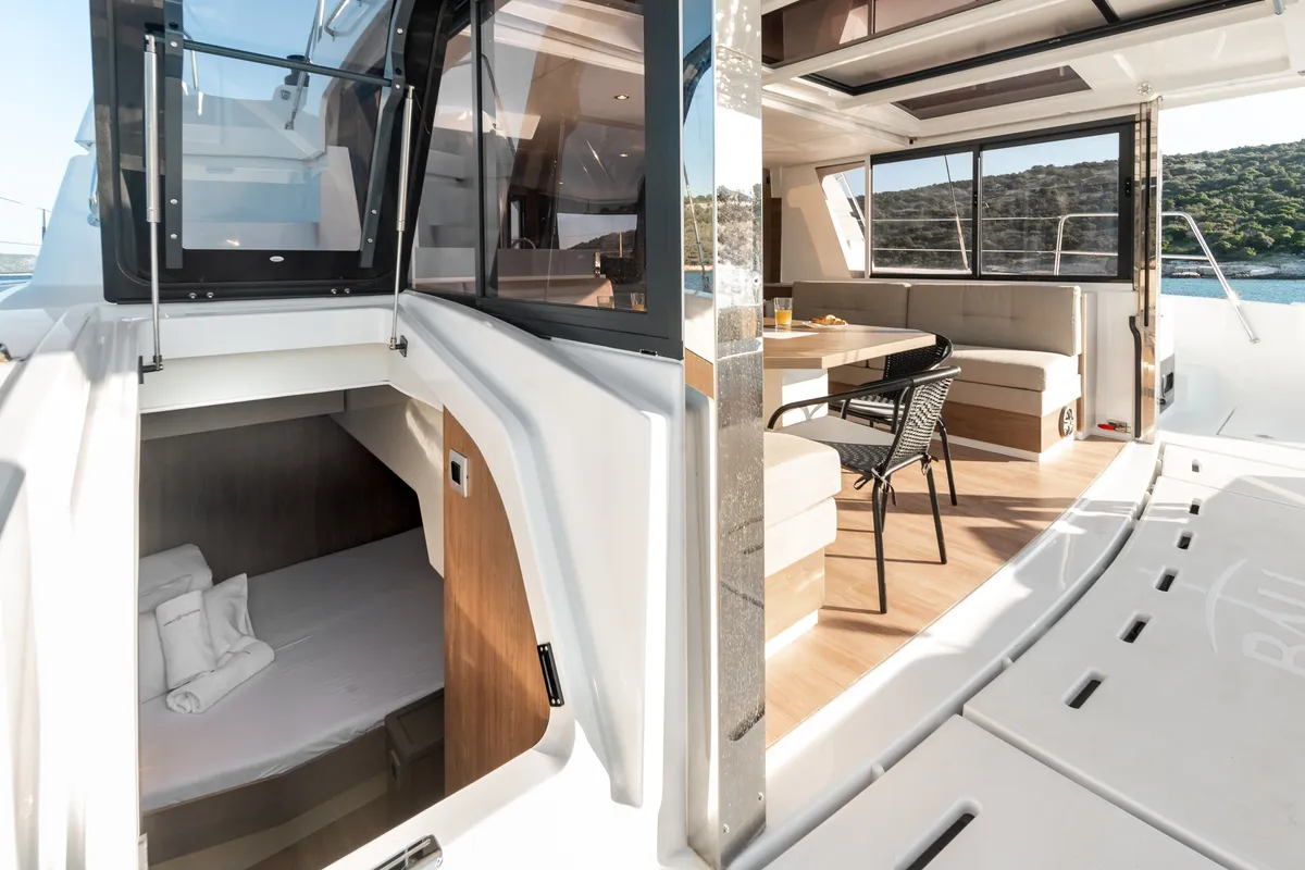 Salon of Optimus, a Bali 4.6 catamaran at Šibenik, Croatia