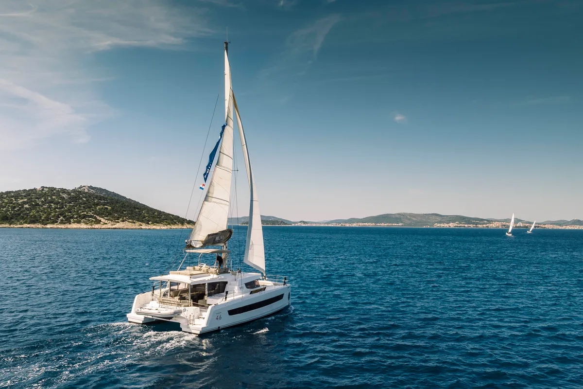 Exterior view of Optimus, a Bali 4.6 catamaran at Šibenik, Croatia
