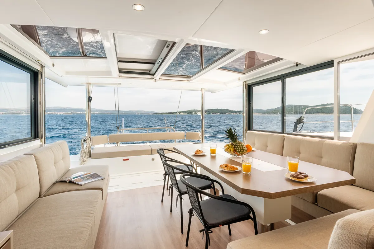 Deck of Optimus, a Bali 4.6 catamaran at Šibenik, Croatia