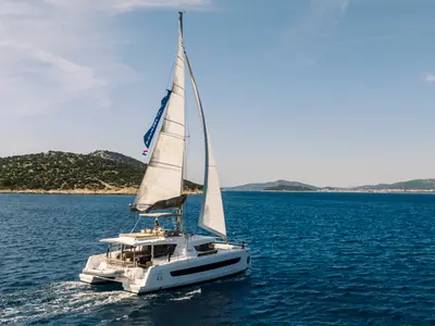 Galley of Optimus, a Bali 4.6 catamaran at Šibenik, Croatia