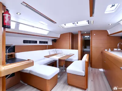 Salon of Azzurra, a Jeanneau Sun Odyssey 479 sailboat at Puntone di Scarlino, Italy