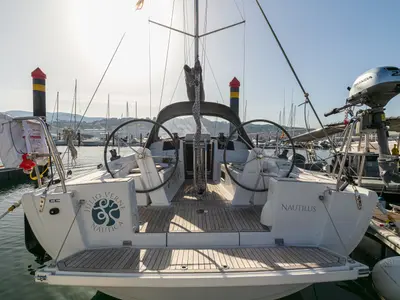 Cockpit of Nautilus, a Hanse 315 sailboat at Baiona, Spain