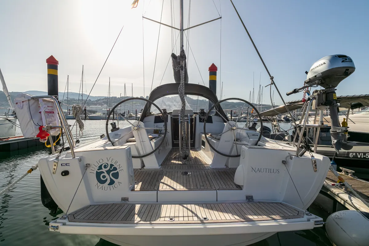 Cockpit of Nautilus, a Hanse 315 sailboat at Baiona, Spain