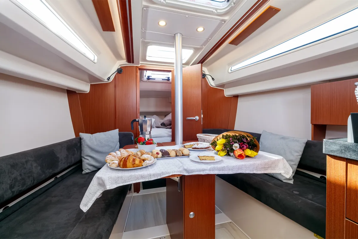 Salon of Nautilus, a Hanse 315 sailboat at Baiona, Spain