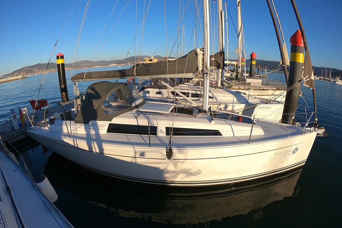 Exterior view of Nautilus, a Hanse 315 sailboat at Baiona, Spain