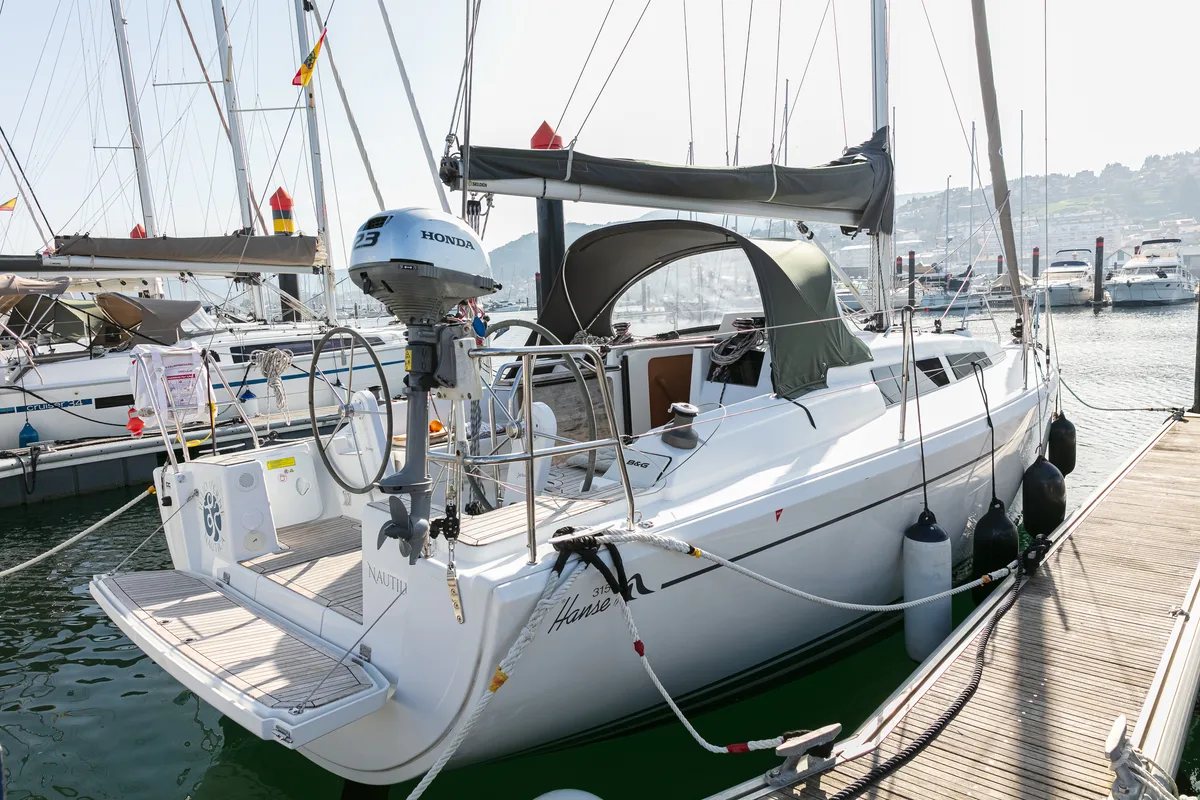 Exterior view of Nautilus, a Hanse 315 sailboat at Baiona, Spain