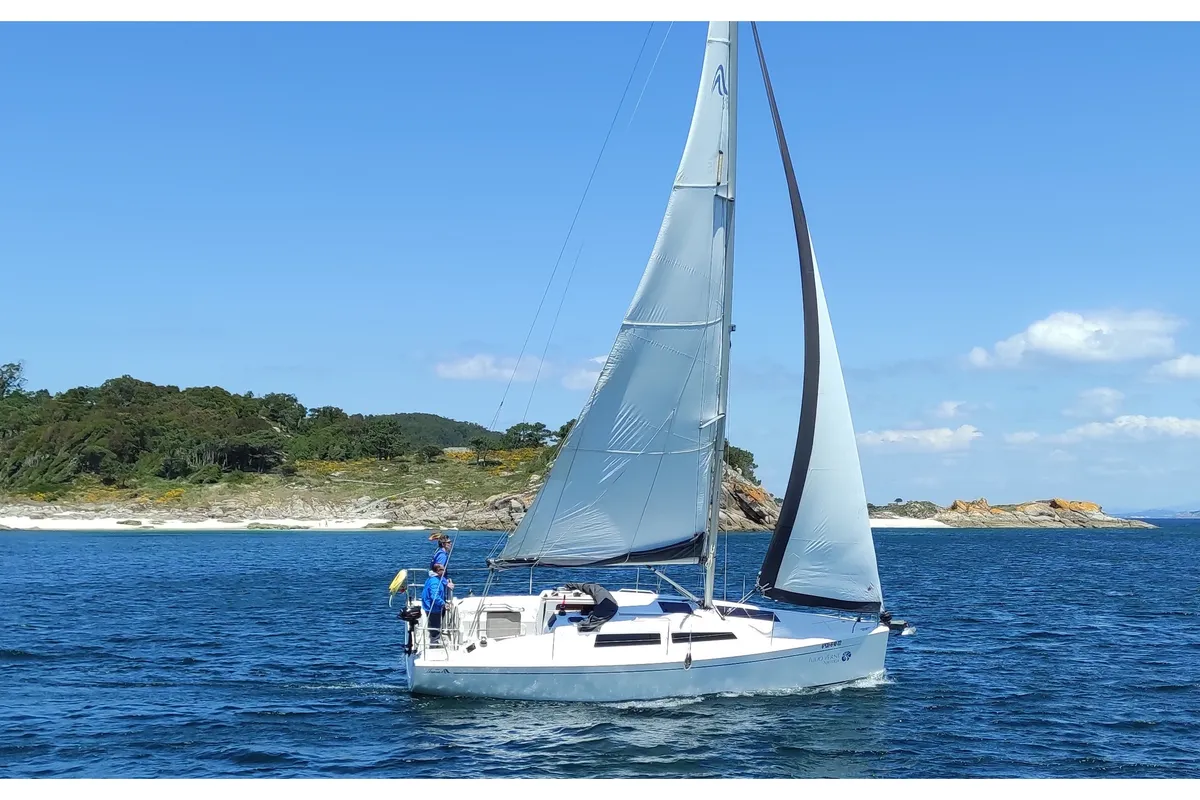 Exterior view of Nautilus, a Hanse 315 sailboat at Baiona, Spain