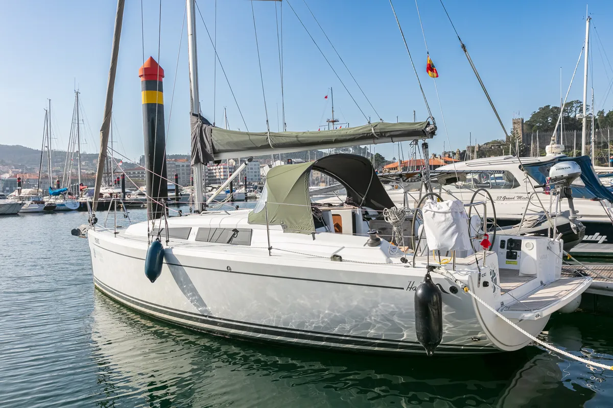 Exterior view of Nautilus, a Hanse 315 sailboat at Baiona, Spain