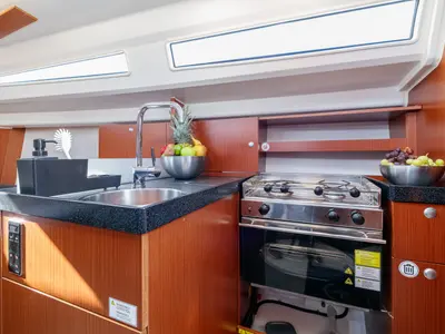 Galley of Nautilus, a Hanse 315 sailboat at Baiona, Spain