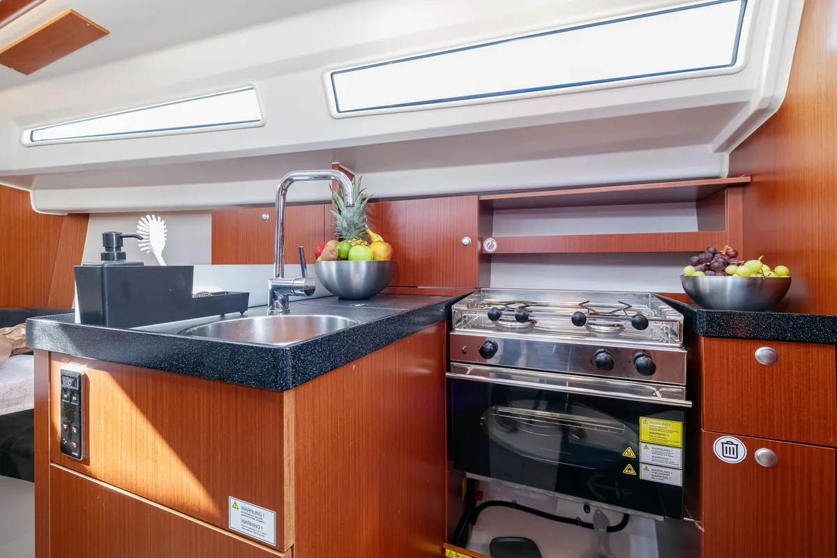 Galley of Nautilus, a Hanse 315 sailboat at Baiona, Spain