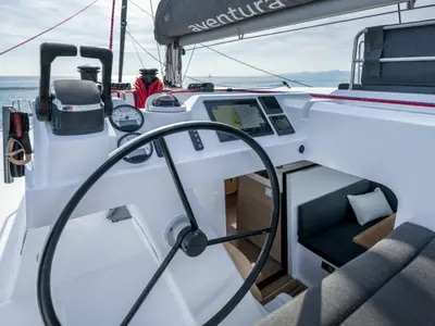 Cockpit of Ankolina, a Aventura 37 catamaran at Pirovac, Croatia