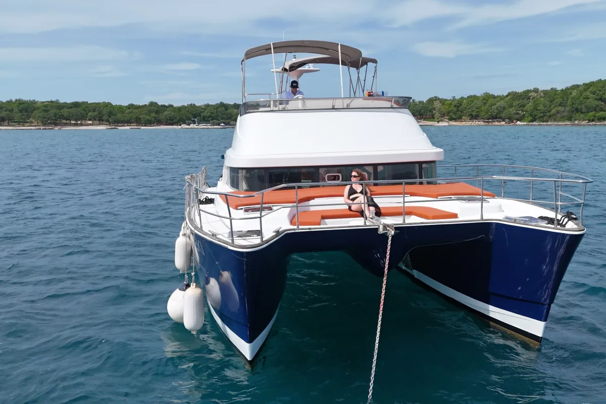 Deck of Monteki, a Lagoon Power 44 catamaran at Općina Funtana, Croatia