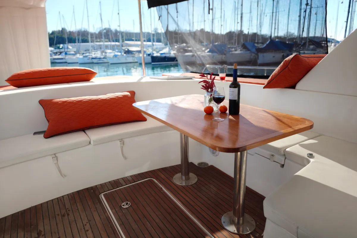 Exterior view of Monteki, a Lagoon Power 44 catamaran at Općina Funtana, Croatia