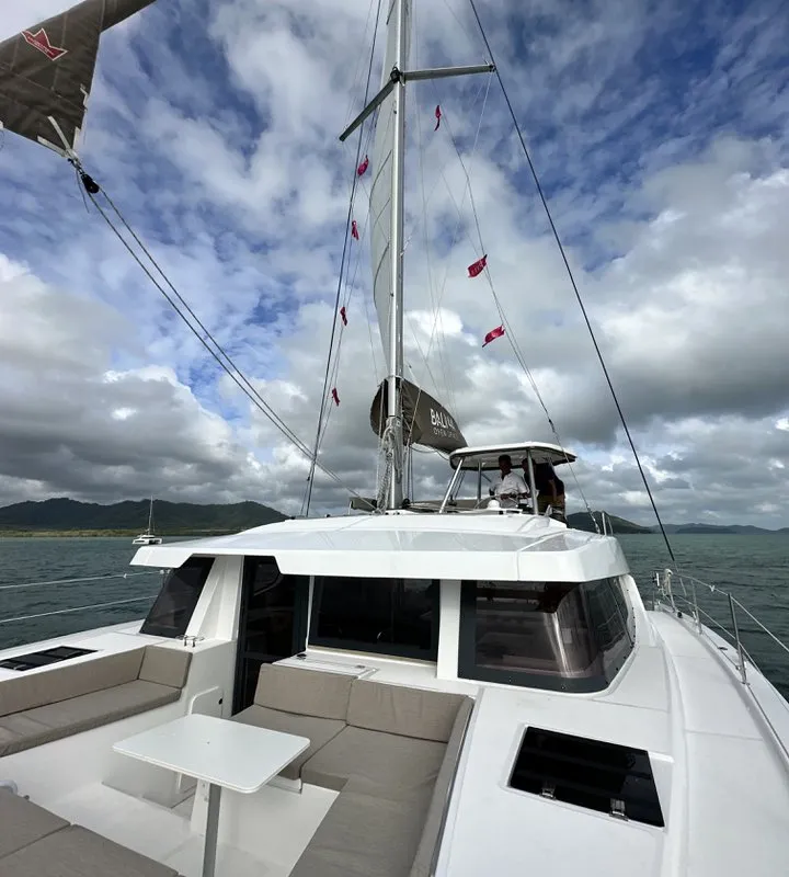 Deck of Belle Isle, a Bali 4.4 catamaran at Mai Khao, Thailand
