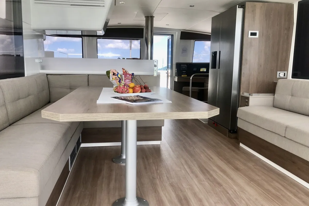 Salon of Belle Isle, a Bali 4.4 catamaran at Mai Khao, Thailand