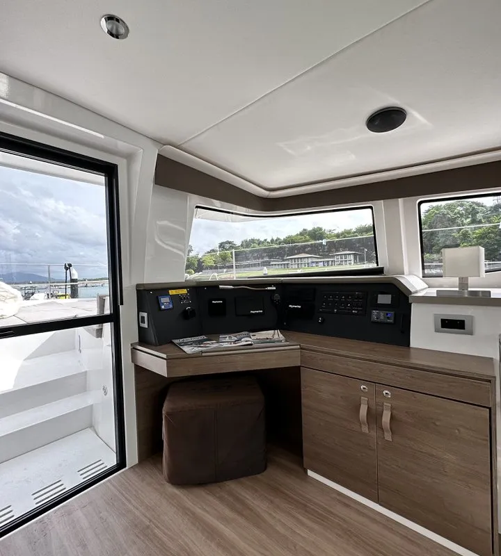 Cockpit of Belle Isle, a Bali 4.4 catamaran at Mai Khao, Thailand