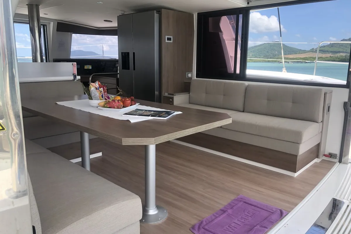 Salon of Belle Isle, a Bali 4.4 catamaran at Mai Khao, Thailand
