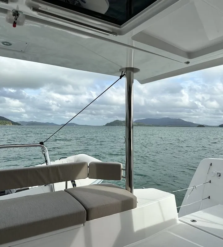 Deck of Belle Isle, a Bali 4.4 catamaran at Mai Khao, Thailand