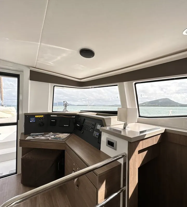 Cockpit of Belle Isle, a Bali 4.4 catamaran at Mai Khao, Thailand