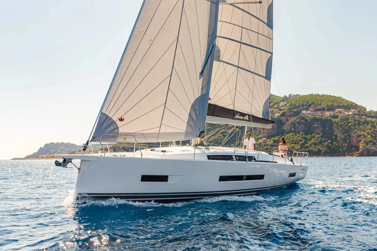 Exterior view of Al Dente, a Hanse 410 sailboat at Municipal Unit of Lefkada, Greece