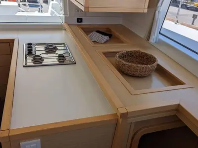 Galley of Joy, a Lagoon 450 Fly catamaran at Athens, Greece