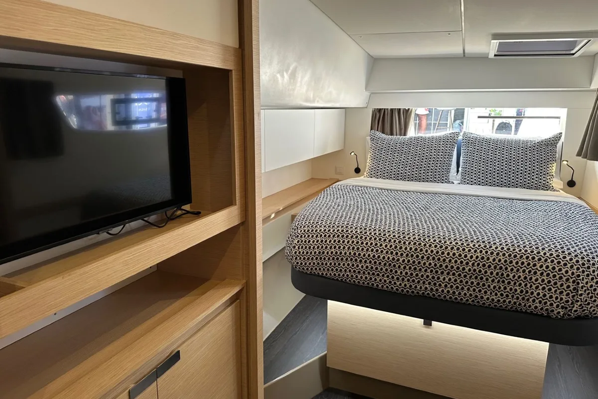 Cabin on Aboat Time, a Fountaine Pajot Elba 45 catamaran at Road Town, British Virgin Islands