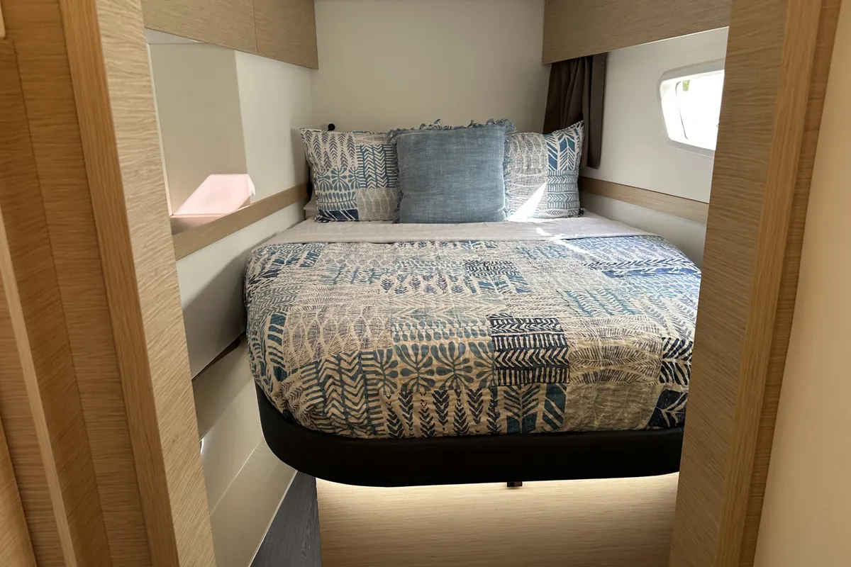 Cabin on Aboat Time, a Fountaine Pajot Elba 45 catamaran at Road Town, British Virgin Islands
