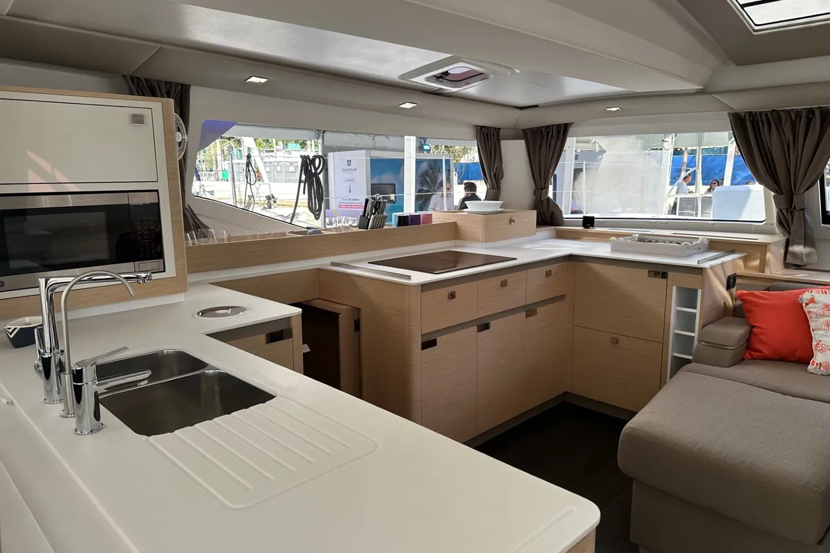 Galley of Aboat Time, a Fountaine Pajot Elba 45 catamaran at Road Town, British Virgin Islands