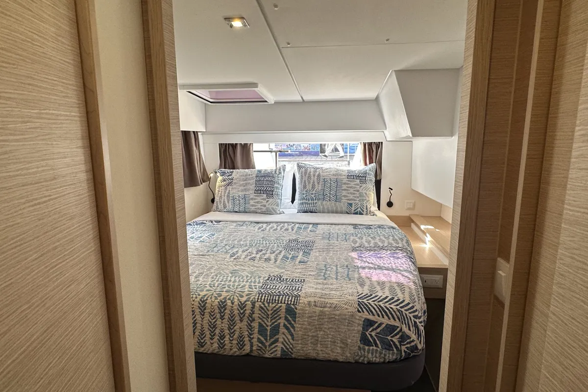 Cabin on Aboat Time, a Fountaine Pajot Elba 45 catamaran at Road Town, British Virgin Islands