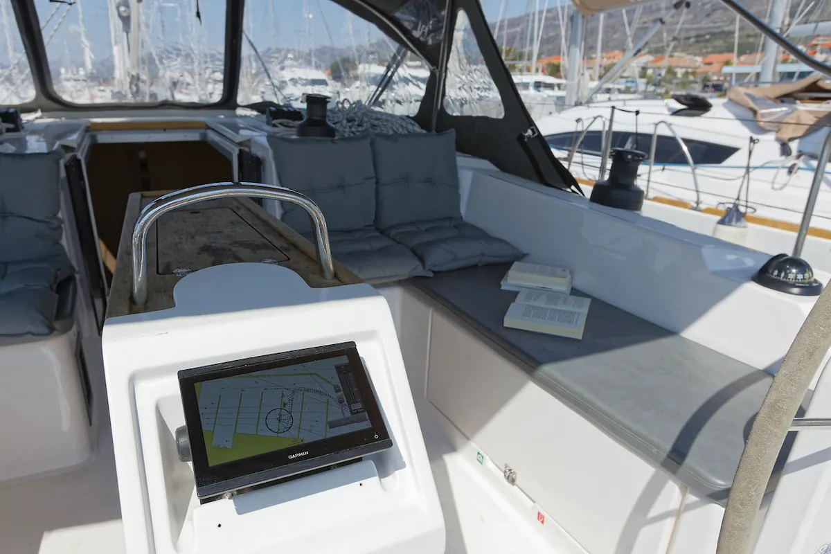 Galley of Srna, a Bavaria C42 sailboat at Grad Kaštela, Croatia