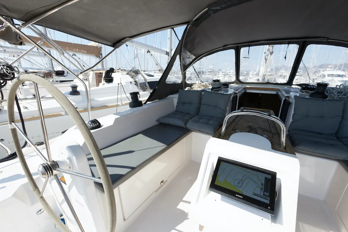 Exterior view of Srna, a Bavaria C42 sailboat at Grad Kaštela, Croatia