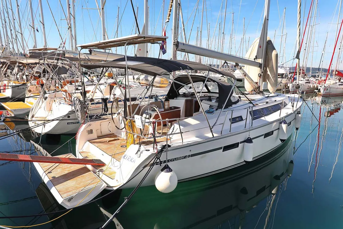Exterior view of Kirka, a Bavaria Cruiser 41 sailboat at Grad Biograd na Moru, Croatia