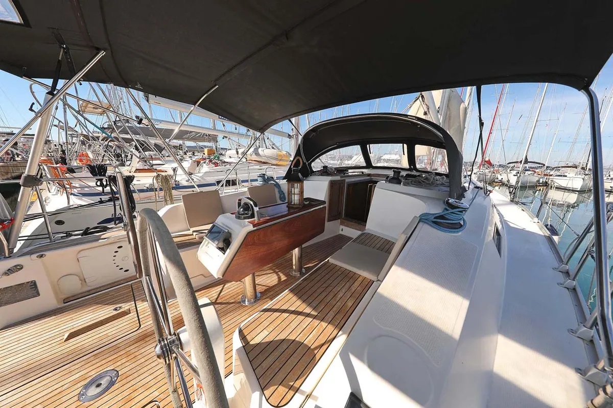 Cockpit of Kirka, a Bavaria Cruiser 41 sailboat at Grad Biograd na Moru, Croatia