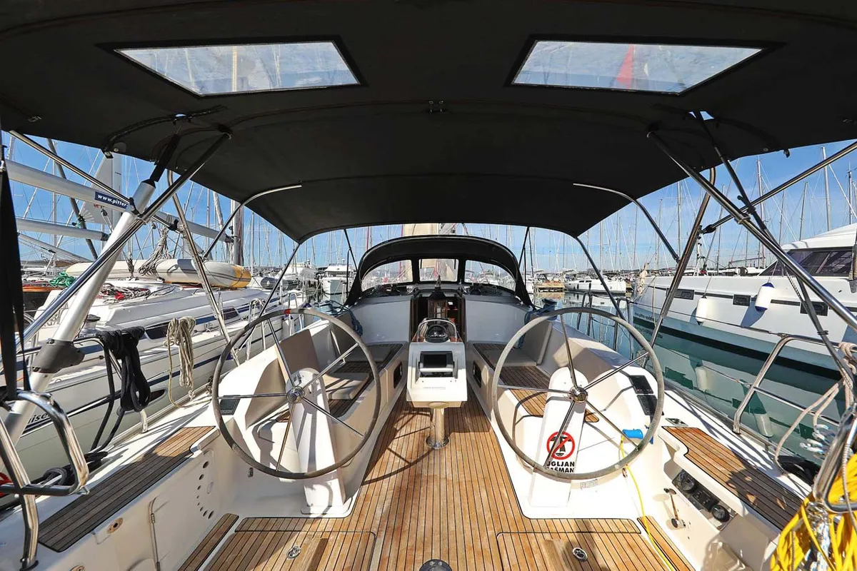 Cockpit of Kirka, a Bavaria Cruiser 41 sailboat at Grad Biograd na Moru, Croatia