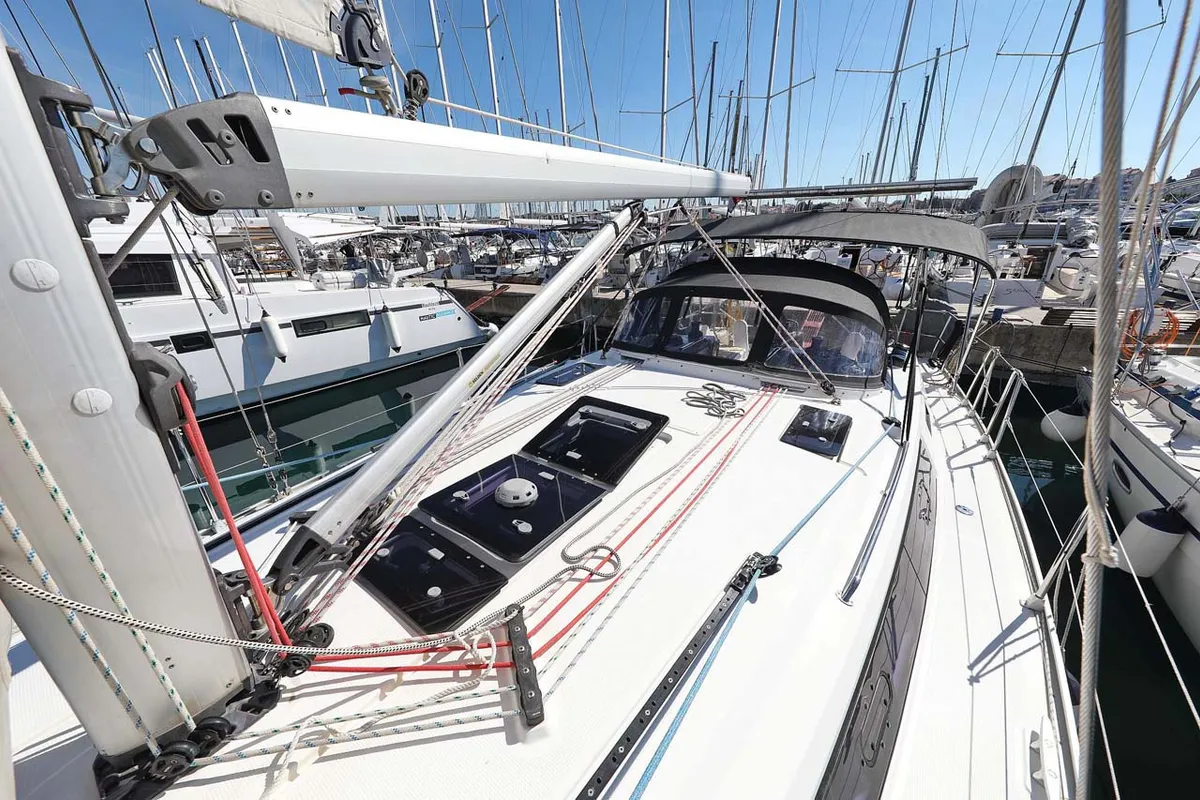 Deck of Kirka, a Bavaria Cruiser 41 sailboat at Grad Biograd na Moru, Croatia