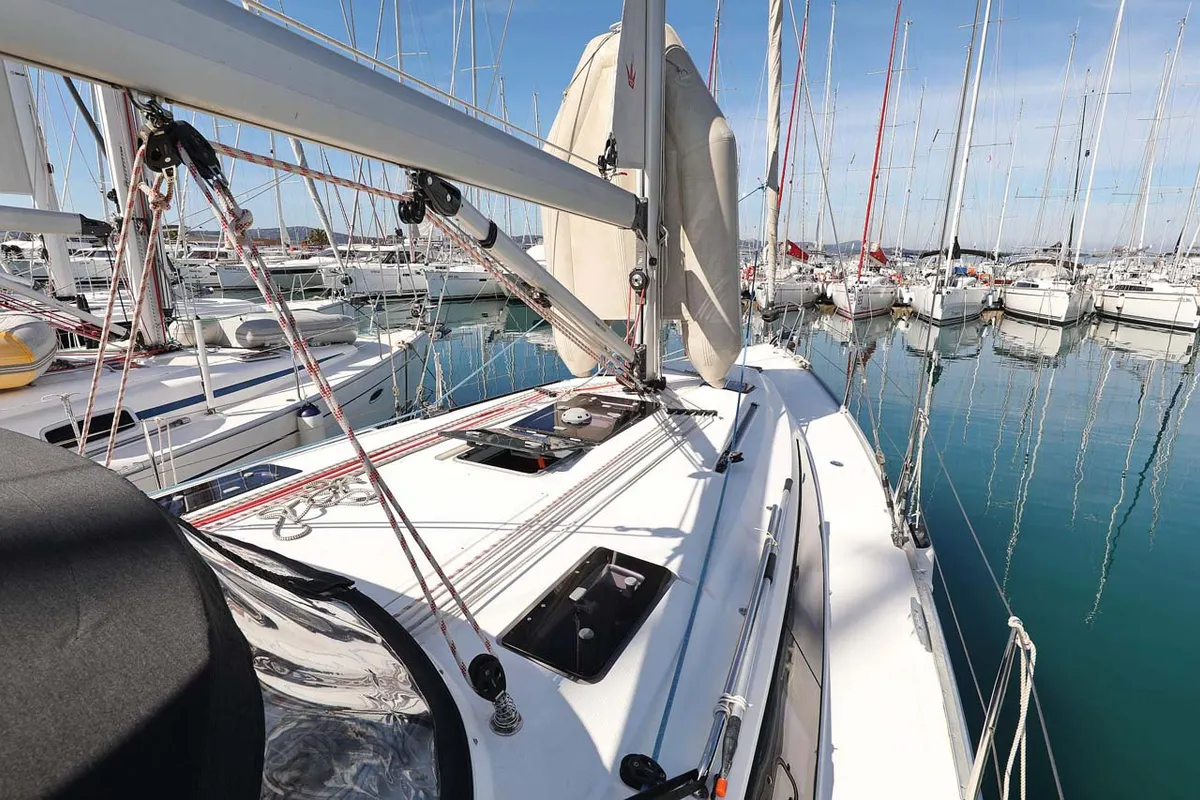 Deck of Kirka, a Bavaria Cruiser 41 sailboat at Grad Biograd na Moru, Croatia