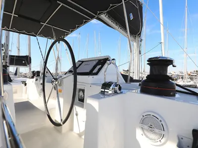 Cockpit of OLIVER, a Lagoon 450 catamaran at Sukošan, Croatia