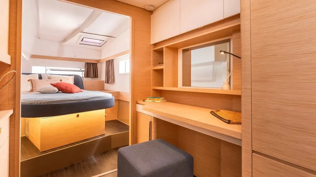 Cabin on Montague, a Fountaine Pajot FP 41 catamaran at Municipal Unit of Lefkada, Greece