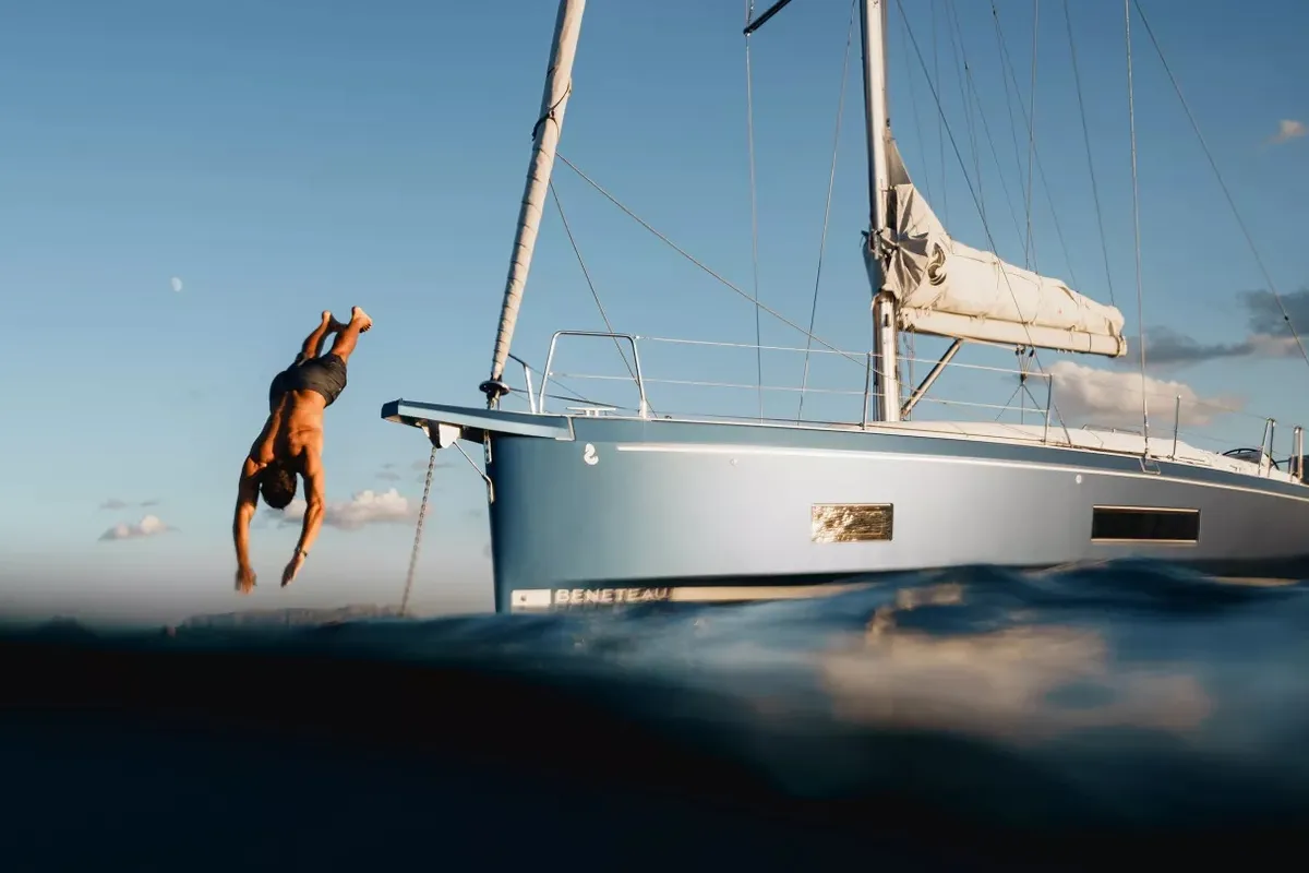 Exterior view of Sun-Kissed, a Beneteau Oceanis 47 sailboat at Municipal Unit of Rhodes, Greece