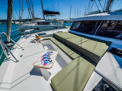 Deck of Eternity Now, a Bali Catspace catamaran at Seget Donji, Croatia