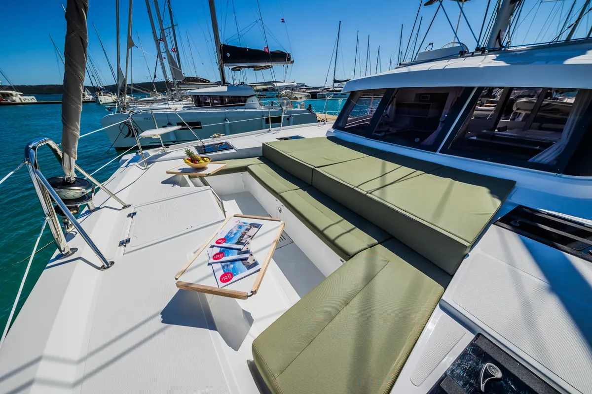 Deck of Eternity Now, a Bali Catspace catamaran at Seget Donji, Croatia