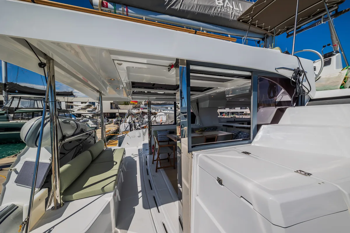 Salon of Eternity Now, a Bali Catspace catamaran at Seget Donji, Croatia