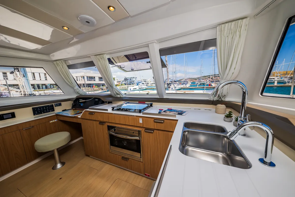 Galley of Eternity Now, a Bali Catspace catamaran at Seget Donji, Croatia